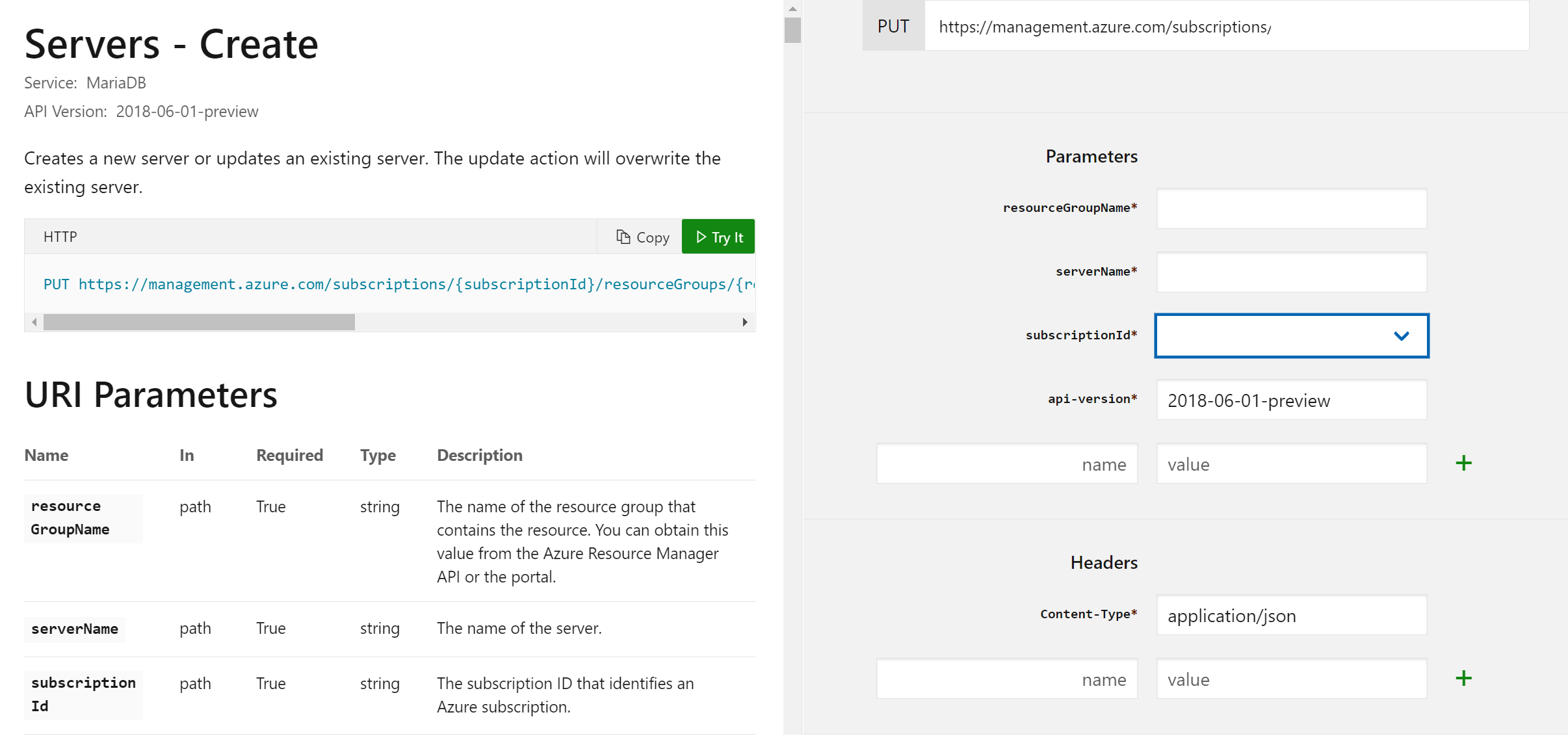 Create server using REST API