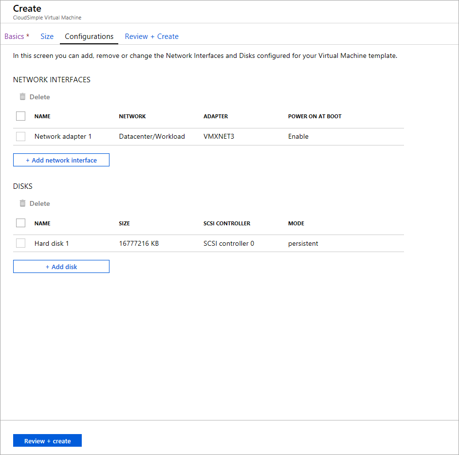 CloudSimple 가상 머신 만들기 - 구성