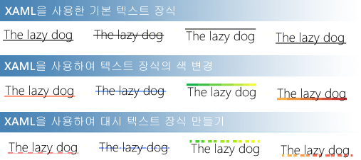 다양한 텍스트 장식이 적용된 텍스트