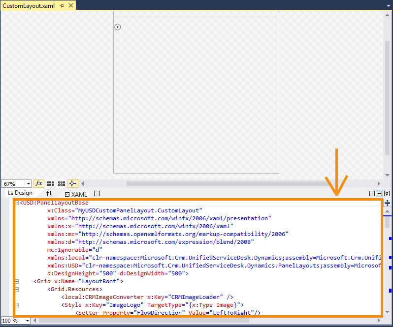 사용자 지정 패널 레이아웃에 대한 XAML 코드 업데이트