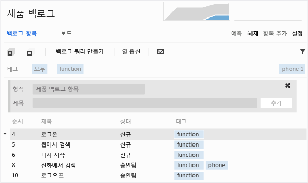 필터링된 목록은 다른 기능을 비활성화합니다.