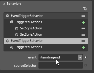 Blend behaviors Add event trigger