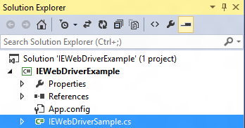 Visual Studio 솔루션 탐색기의 iewebdriversample.cs 파일