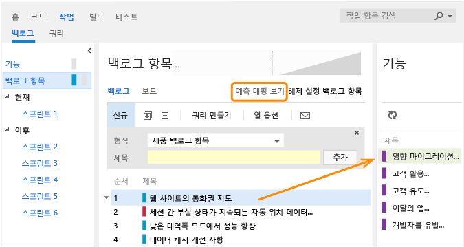 기능에 PBI 매핑