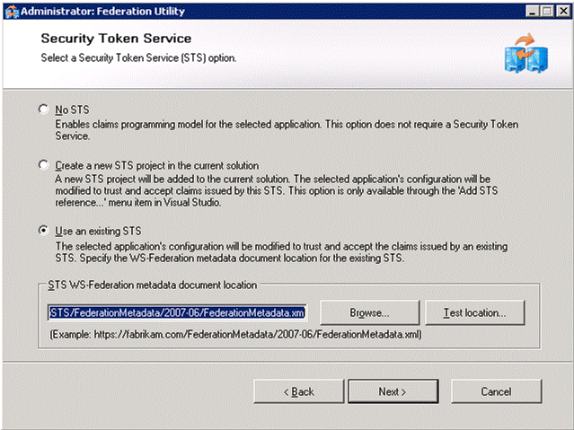 STS option dialog box