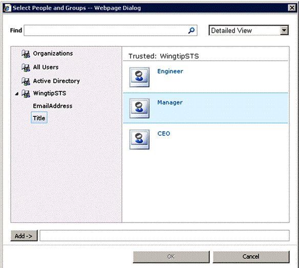 People Picker displays WingtipSTS employee titles