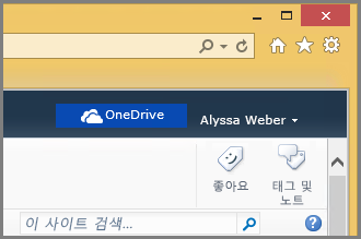 SharePoint Server 2010 웹 사이트의 OneDrive 단추 스크린샷
