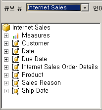 Internet Sales 큐브 뷰의 개체