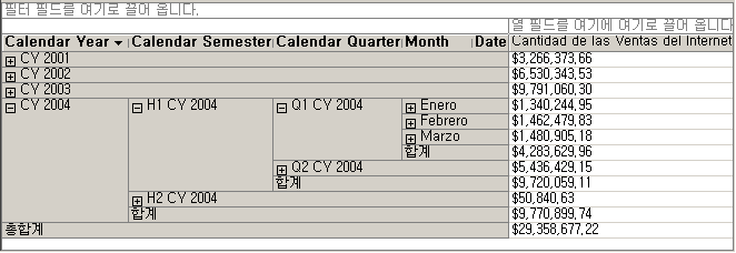 데이터 창에 스페인어로 표시된 월 이름