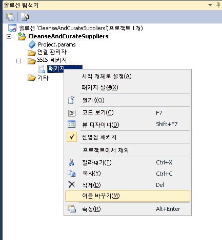 Package.dtsx - 이름 바꾸기 메뉴