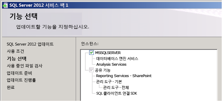sql server 2012 SP1 업데이트 사용자 인터페이스