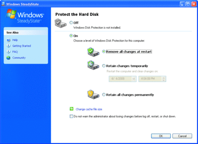 그림 2 Windows 디스크 보호 구성