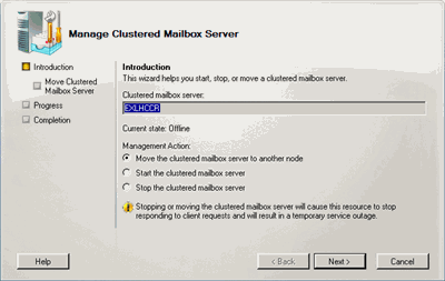 그림 6 Manage Clustered Mailbox Server Wizard(클러스터된 사서함 서버 관리 마법사)