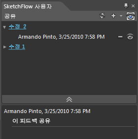 Blend 작업 영역 / SketchFlow 공유 사용자 의견 패널