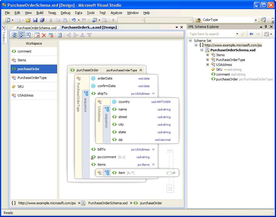 XML 스키마 디자이너 콘텐츠 모델 뷰