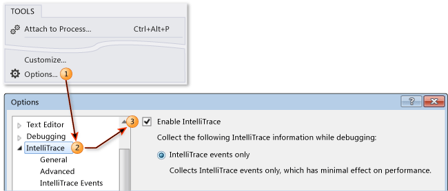 Visual Studio에서 IntelliTrace 사용 또는 사용 안 함