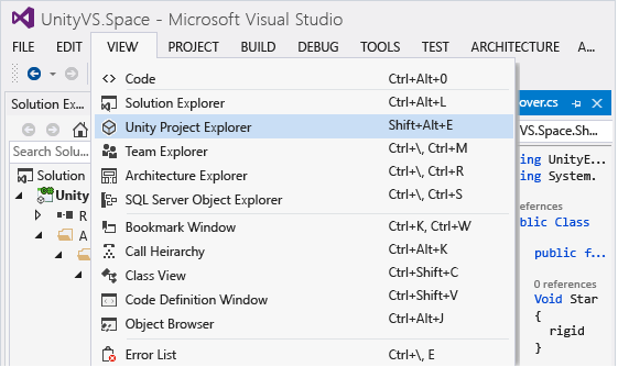 vstu_view_unity_project_explorer View the Unity Project Explorer window.