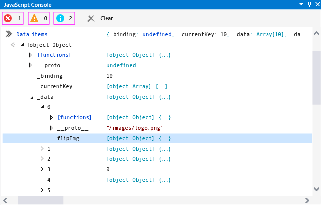 JavaScript Console window