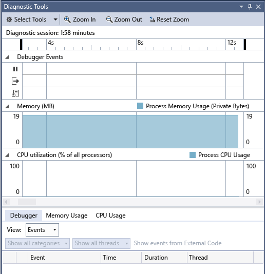 Vs_ide_gs_debug_diagnostic_tools Visual Studio 2015 Diagnostic Tools window