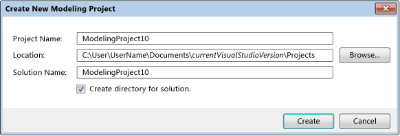 UML_CreateModel Create New Modeling Project dialog