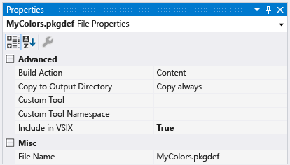 VSIX Color Editor pkgdef