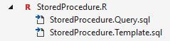 Solution Explorer expanded view of SQL Stored Procedure with R