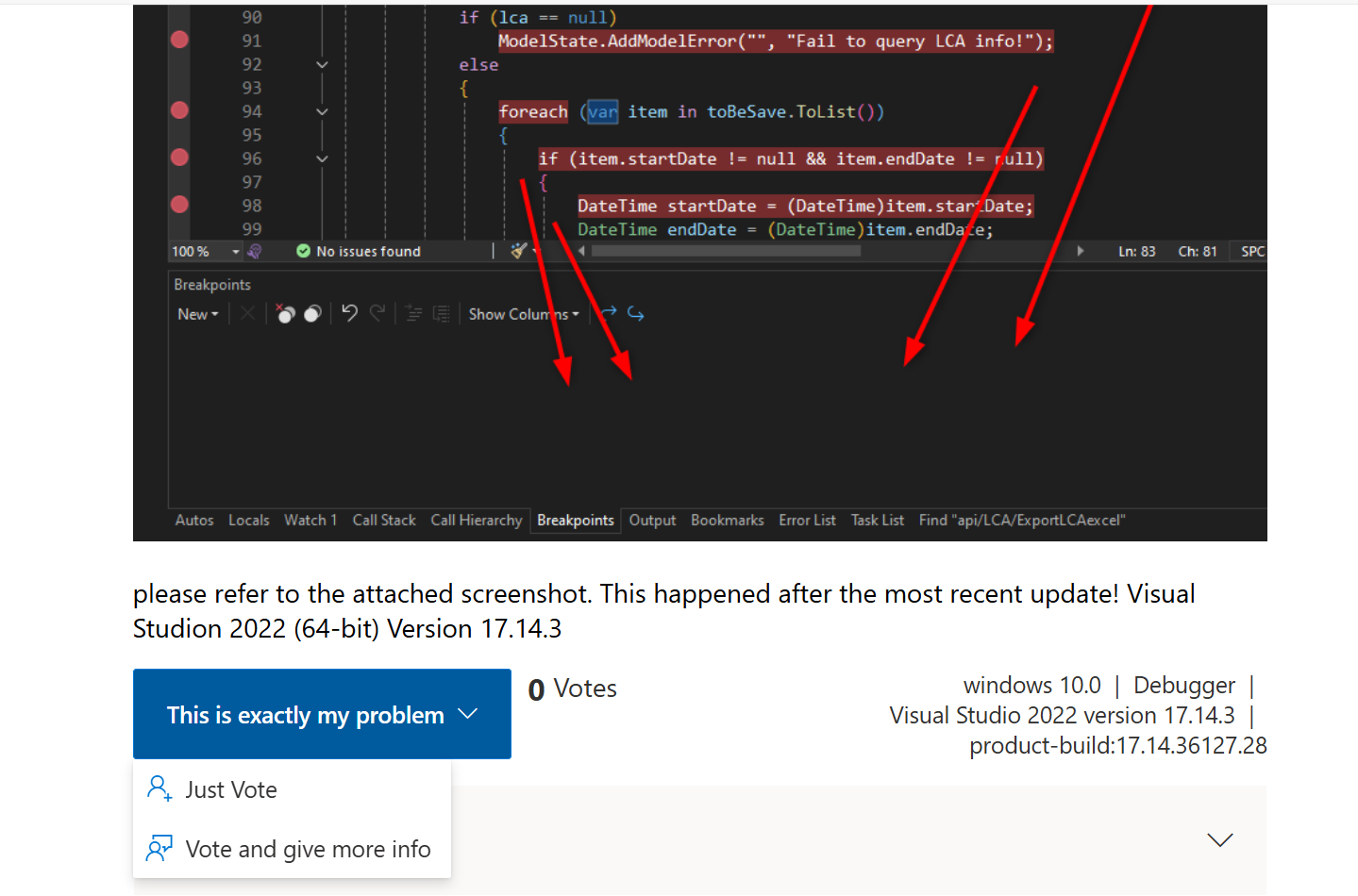 Screenshot that shows the voting buttons.