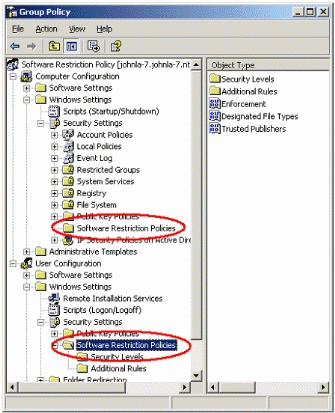 Figure 5: Setting User and Machine software restriction policies