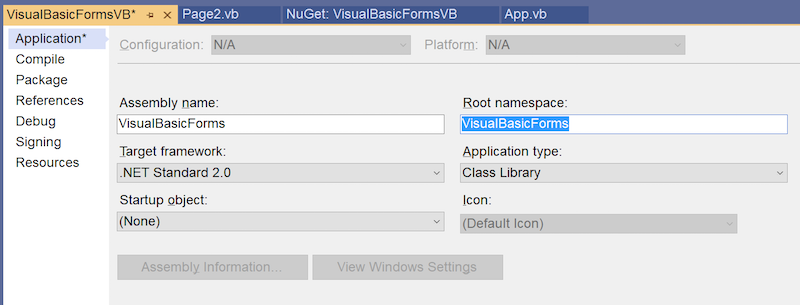 Visual Basic 루트 네임스페이스가 Xamarin.Forms 앱과 일치하는지 확인합니다.