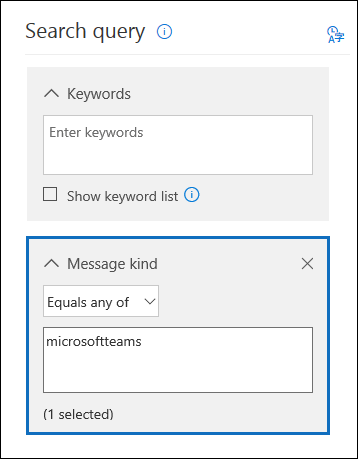 microsoftteams 값을 사용하여 메시지 종류 조건을 사용합니다.