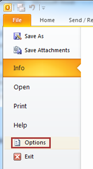 파일 메뉴에서 선택한 옵션 탭을 보여 주는 스크린샷.