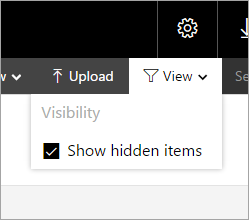 숨겨진 항목 표시 옵션이 선택된 뷰 드롭다운의 스크린샷