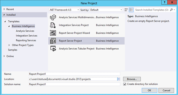 Screenshot that shows the New Project template dialog box.