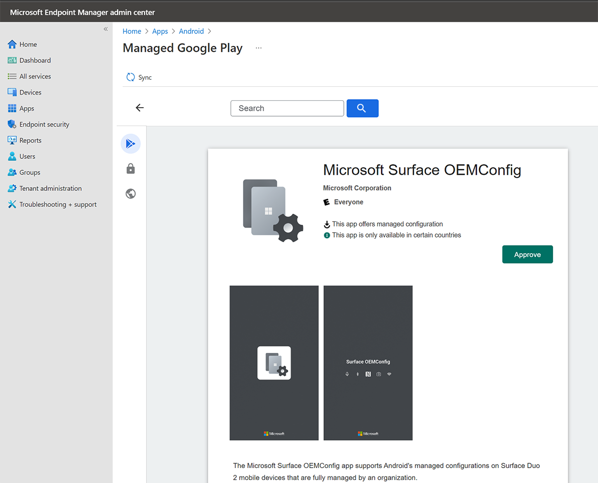 Microsoft Surface OEM 구성 앱
