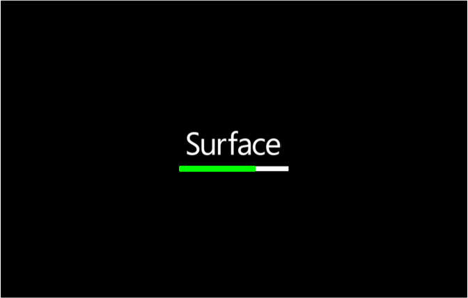 밝은 녹색 진행률 표시줄이 있는 Surface KIP 펌웨어.