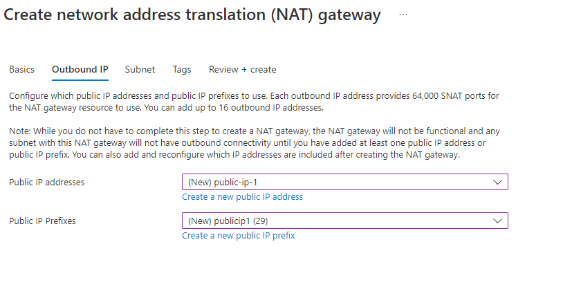 NAT 게이트웨이에 대한 공용 IP 정보를 보여 주는 스크린샷