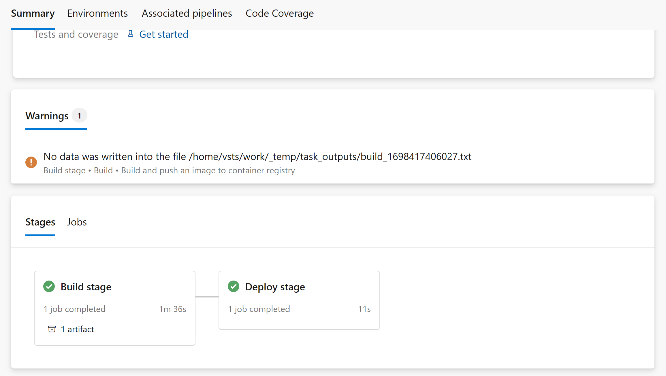 A screenshot showing the completed pipeline.