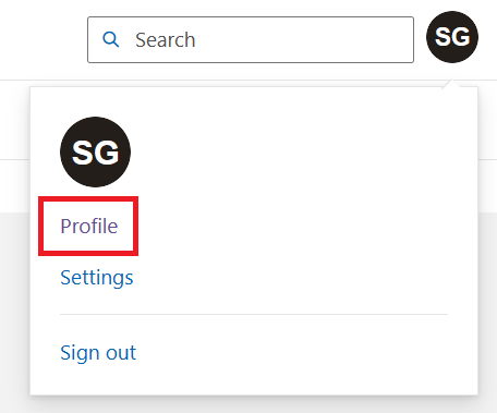 Screenshot of a Microsoft Learn account menu to access the profile.