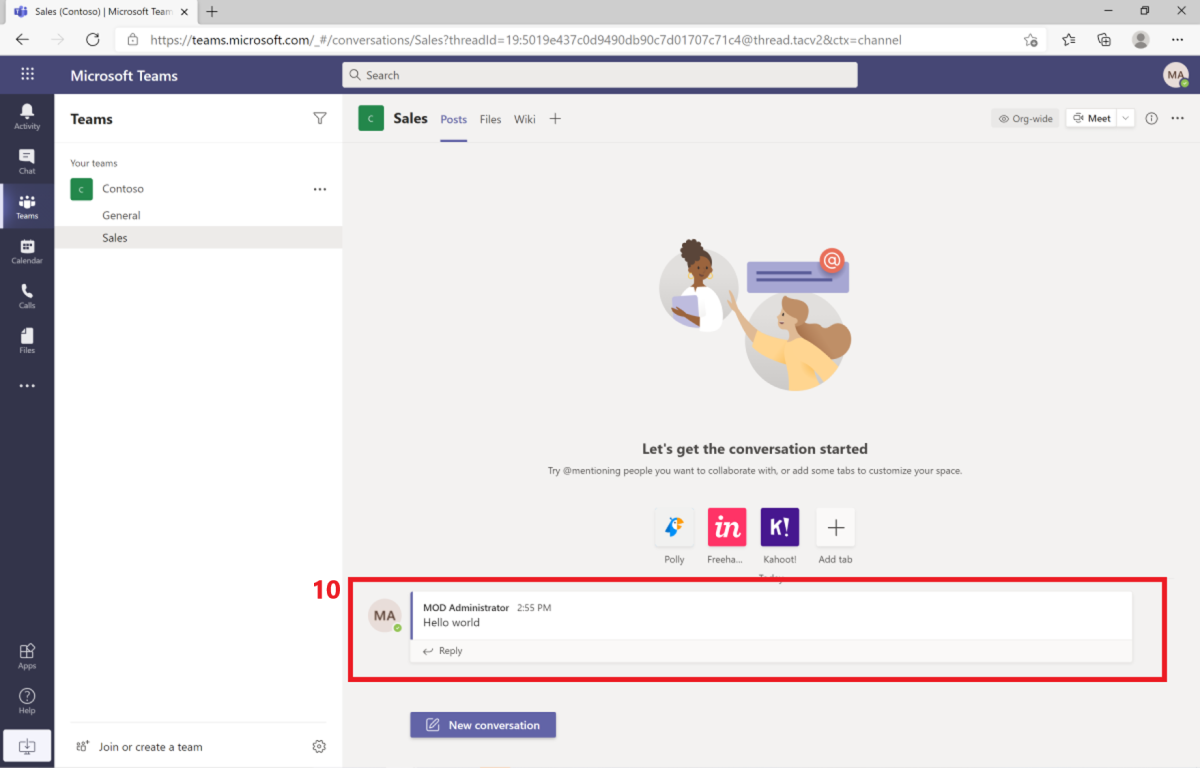 Microsoft Teams의 게시 요청 결과를 보여주는 스크린샷.