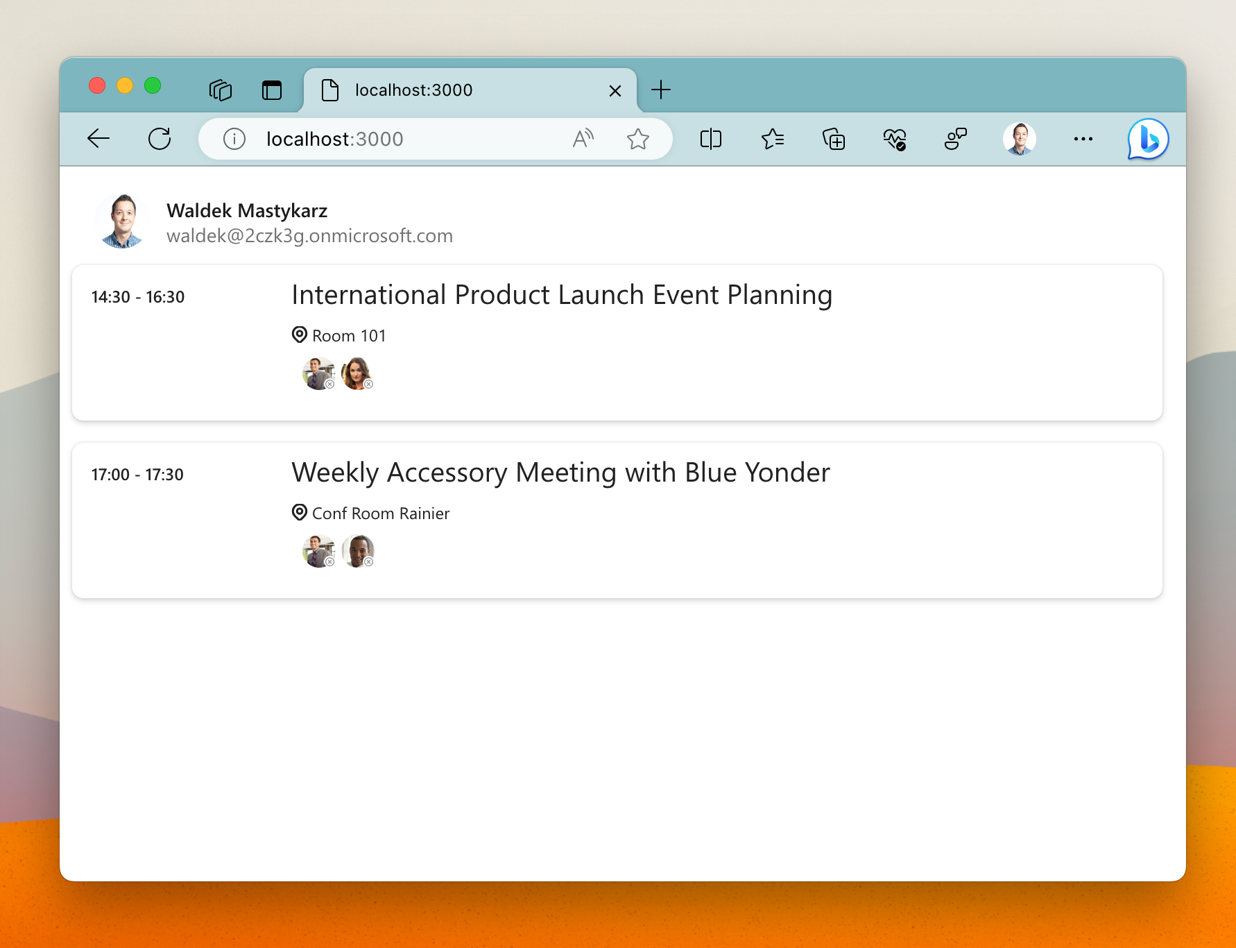 Microsoft Graph 도구 키트의 최종 결과입니다.