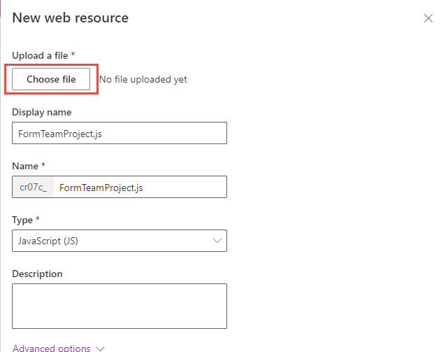 Screenshot of the choose web resource file button.