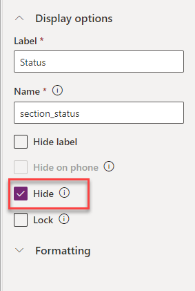 Screenshot of the hide checkbox.