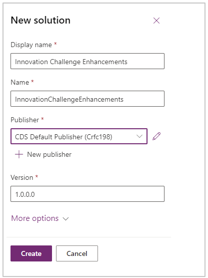 Screenshot of the new solution properties.