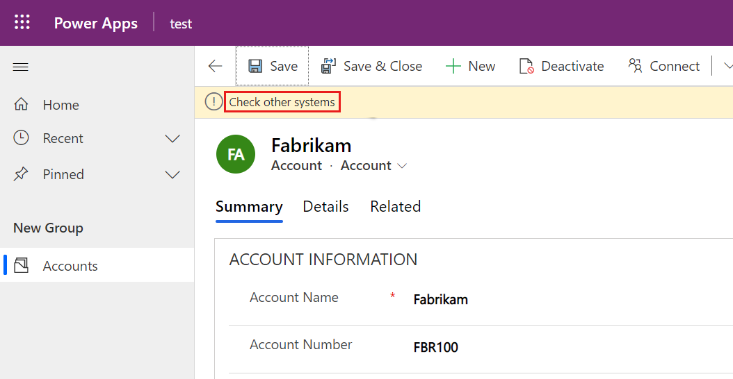 Screenshot showing the form level notification after the custom script logic executed.