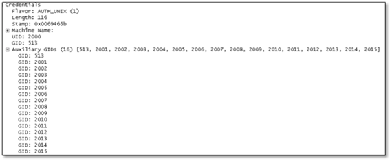 보조 GID 목록을 보여 주는 스크린샷