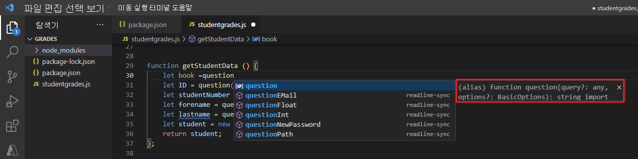 Screenshot of the editor Visual Studio Code, showing the parameters for a function call.