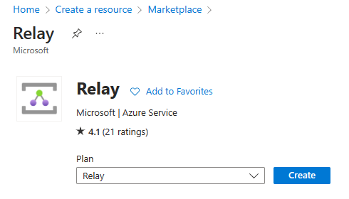Screenshot showing the top portion of the Relay panel with the logo and Create button.