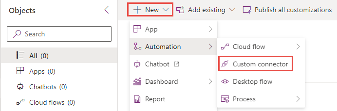 An arrow pointing to create new custom connection - screenshot.