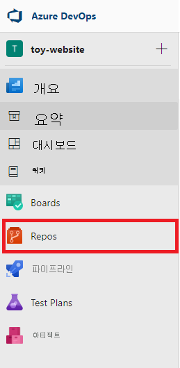 Screenshot of Welcome pane that shows the Repos icons highlighted on pane and in resource menu.