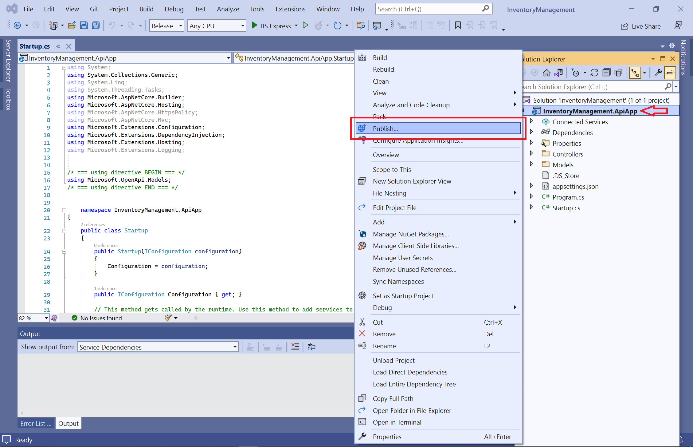 Right-click Publish in Visual Studio.